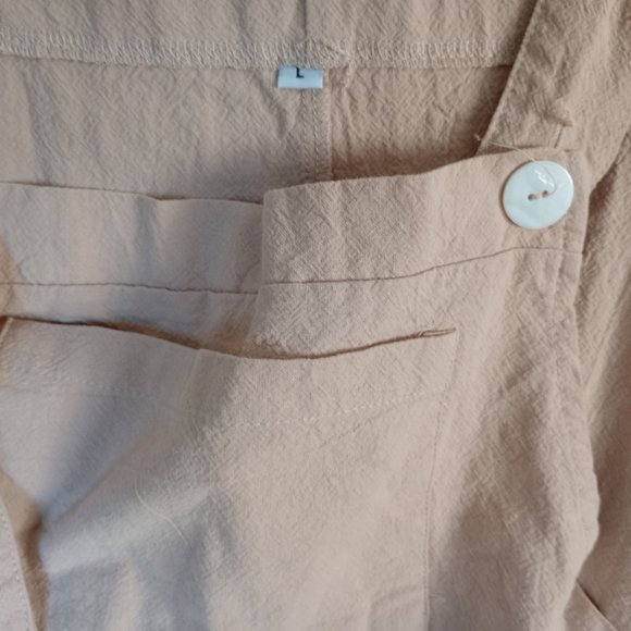 Light Tan/ Off White Linen Wide Leg Overalls - Picture 6 of 8